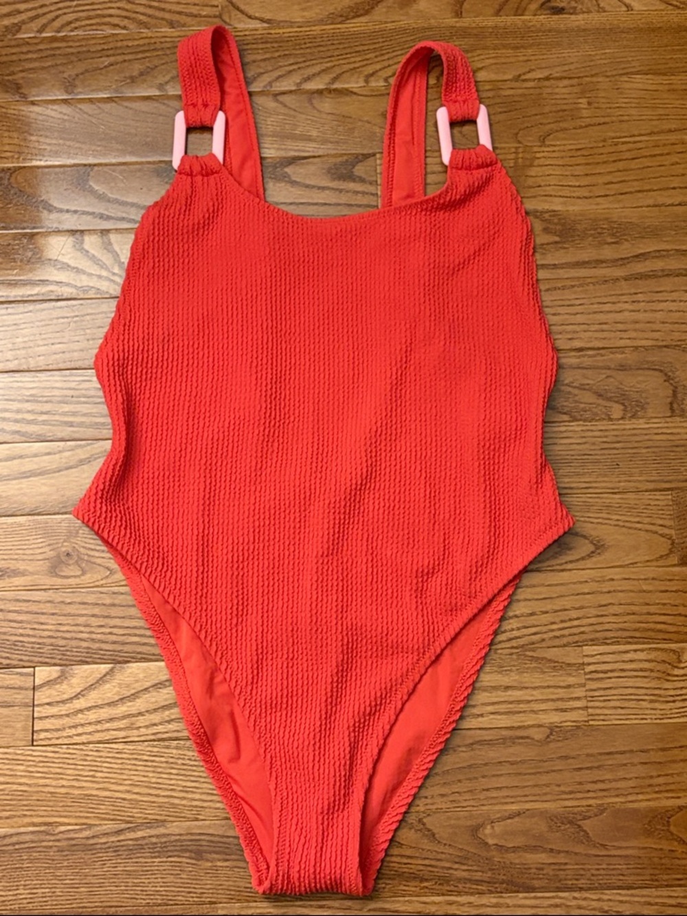 Aerie Women's Textured Bright Orange One-Piece Swimsuit Full Coverage Large